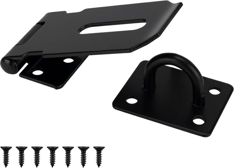 KIMIWISE 3 Inch Door Hasp Stainless Steel Hasp Latch, Heavy Duty Black Padlock for Fence Gates, Doors, and Cabinets, Brushed Surface Finish, 1 Pack - Image 1